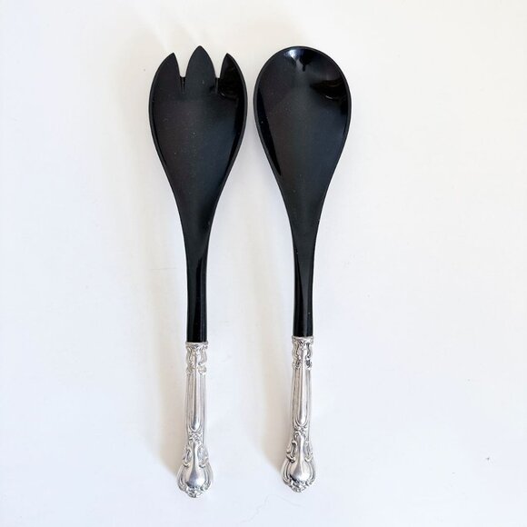 STERLING SILVER SALAD SERVING SET CHANTILLY 12" PLASTIC AND STERLING - Picture 1 of 7